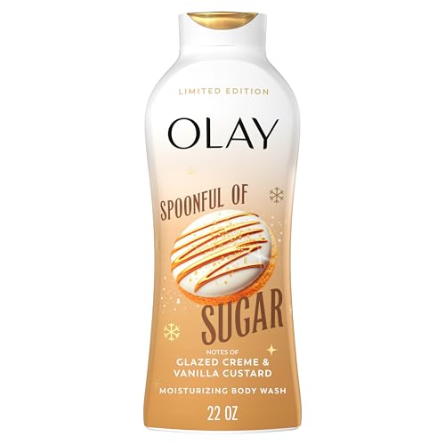 Olay Body Wash for Women, Hydrating & Moisturizing, Holiday Edition, With Plant Based Cleansers, B3 Complex, For All Skin Types, Spoonful of Sugar with Glazed Crème & Vanilla Custard Scent, 22 fl oz Olay Body Wash for Women, Hydrating & Moisturizing, Holiday Edition, With Plant Based Cleansers, B3 Complex, For All Skin Types, Spoonful of Sugar with Glazed Crème & Vanilla Custard Scent, 22 fl oz