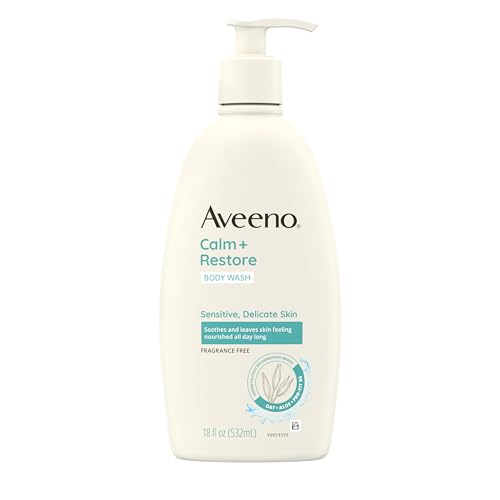 Aveeno Calm + Restore Daily Body Wash for Sensitive, Delicate Skin, Gentle Cleanser with Oat, Aloe & Pro-Vitamin B5 Soothes & Leaves Skin Feeling Nourished, Fragrance Free, 18 fl. oz Aveeno Calm + Restore Daily Body Wash for Sensitive, Delicate Skin, Gentle Cleanser with Oat, Aloe & Pro-Vitamin B5 Soothes & Leaves Skin Feeling Nourished, Fragrance Free, 18 fl. oz