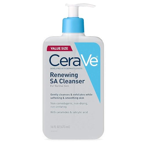 CeraVe Renewing Salicylic Acid Cleanser, Formulated With Hyaluronic Acid, Niacinamide, & Ceramides, Gentle BHA Exfoliating Face Wash Smooths & Softens Skin, Non Comedogenic & Fragrance Free, 16 Ounce CeraVe Renewing Salicylic Acid Cleanser, Formulated With Hyaluronic Acid, Niacinamide, & Ceramides, Gentle BHA Exfoliating Face Wash Smooths & Softens Skin, Non Comedogenic & Fragrance Free, 16 Ounce