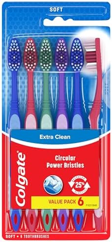 Colgate Extra Clean Toothbrush, Soft Toothbrush for Adults, 6 Count (Pack of 1)