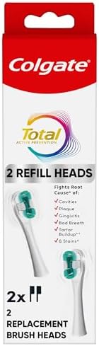 Colgate Total Battery Replacement Toothbrush Heads Pack, Fits Any Total Battery Powered Toothbrush, White, 2 Pack