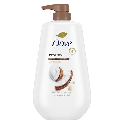 Dove Body Wash with Pump Restore Coconut & Cocoa Butter for 24hr Lotion-Soft Skin Moisturizing Skin Cleanser with No Sulfates No Parabens 30.6 Oz Dove Body Wash with Pump Restore Coconut & Cocoa Butter for 24hr Lotion-Soft Skin Moisturizing Skin Cleanser with No Sulfates No Parabens 30.6 Oz