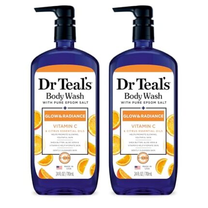Dr Teal’s Body Wash with Pure Epsom Salt, Glow & Radiance with Vitamin C & Citrus Essential Oils, 24oz (Pack of 2)