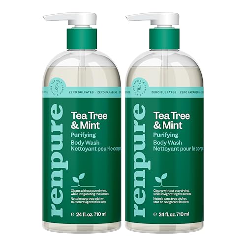 RENPURE Tea Tree & Mint Body Wash – Cleanses, Invigorates & Refreshes Skin Without Over-Drying – For All Skin Types – Tea Tree Leaf Oil, Spearmint Leaf Oil – 24 Fl Oz each, 2 Pack RENPURE Tea Tree & Mint Body Wash – Cleanses, Invigorates & Refreshes Skin Without Over-Drying – For All Skin Types – Tea Tree Leaf Oil, Spearmint Leaf Oil – 24 Fl Oz each, 2 Pack